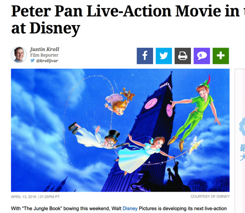 ディズニー、今度は実写版「ピーター・パン」を製作へ