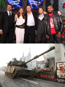 「特攻野郎Aチーム」キャスト(上)とプレミアに登場した戦車(下)
©2010 TWENTIETH CENTURY FOX