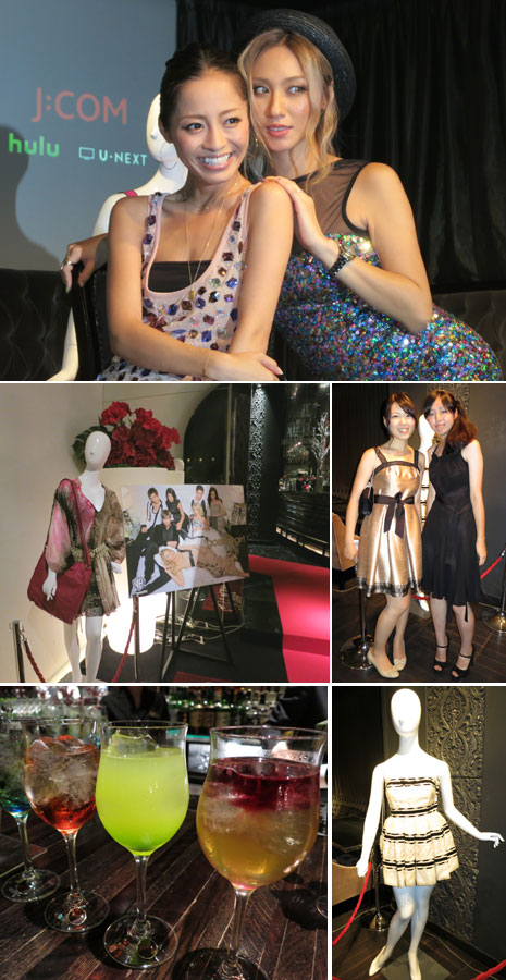 (上)プレミア・イベントに登場した小森純とLie (中央左)セリーナが着たドレス(中央右)招待客は
最高のパーティーファッションで来場 (左下)オリジナルカクテル (右下)ジェニーが着たドレス