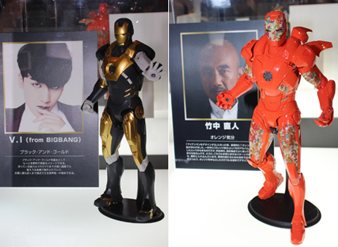 V.I.(from BIGBANG)デザインのパワードスーツ(左)、竹中直人デザインのパワードスーツ(右)