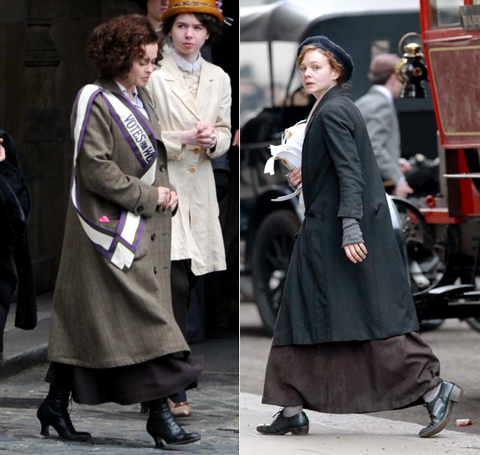 「Suffragette」撮影中のヘレナ・ボナム=カーター（左）、キャリー・マリガン