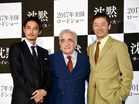 (左から)窪塚洋介、マーティン・スコセッシ監督、浅野忠信