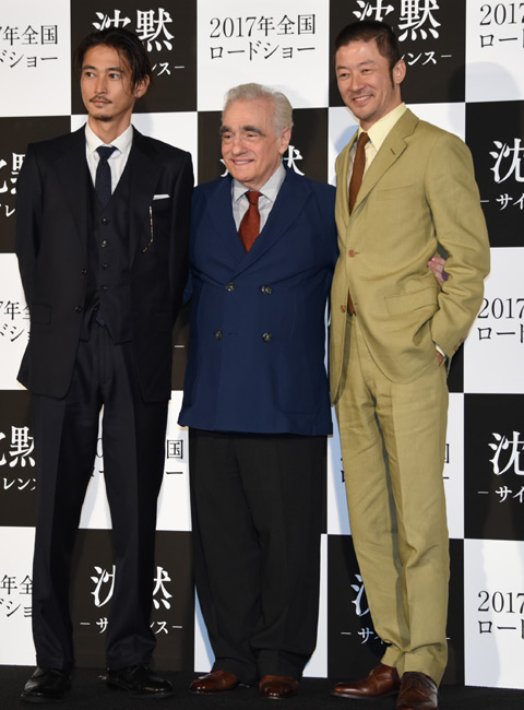 (左から)窪塚洋介、マーティン・スコセッシ監督、浅野忠信