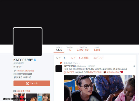 真っ黒な画像に変更されたケイティ・ペリーのツイッターアイコンとヘッダー