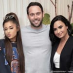 左からアリアナ・グランデ、スクーター・ブラウン、デミ・ロヴァート