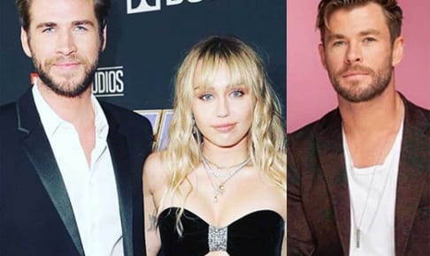左からリアム・ヘムズワース、マイリー・サイラス、クリス・ヘムズワース