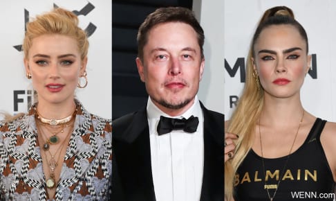 左からアンバー・ハード、イーロン・マスク、カーラ・デルヴィーニュ
