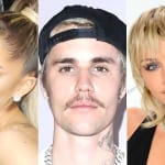 左からアリアナ・グランデ、ジャスティン・ビーバー、マイリー・サイラス