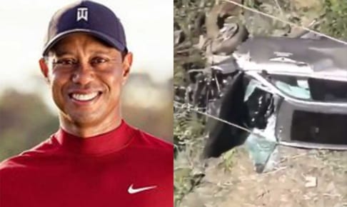 タイガー・ウッズと破損した車