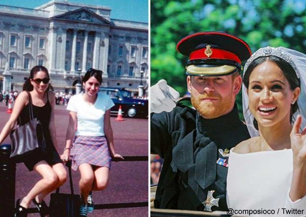 左はメーガン・マークルと元友人（1996年）、右はメーガン妃とヘンリー王子