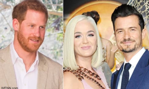 左からヘンリー王子、ケイティ・ペリー、オーランド・ブルーム