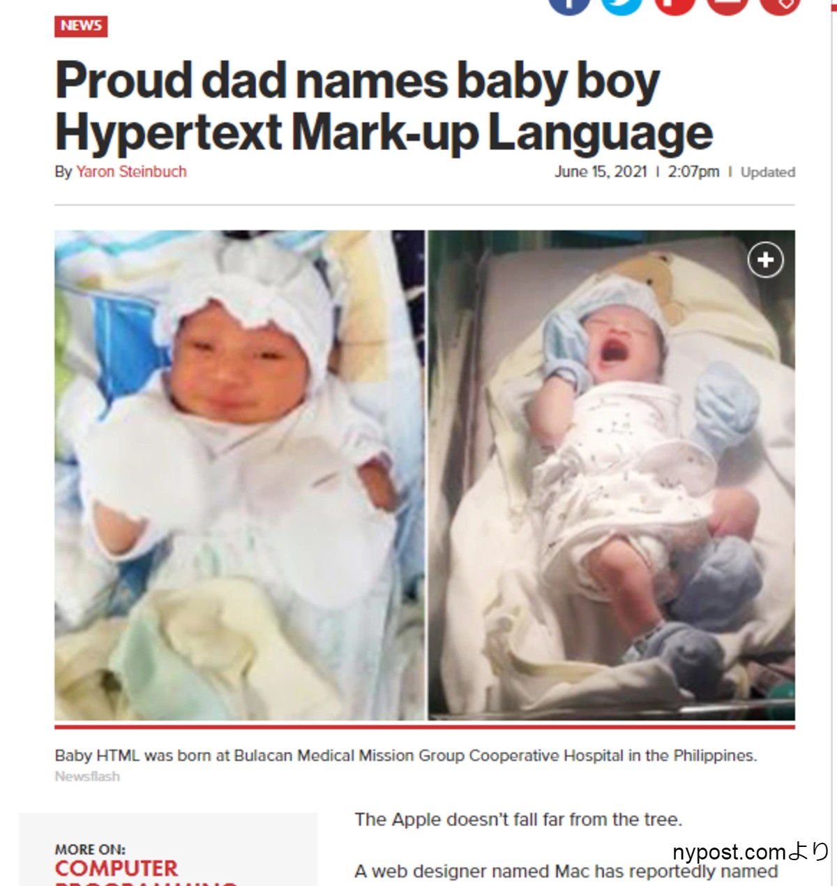 「HTML」と名付けられた赤ちゃん