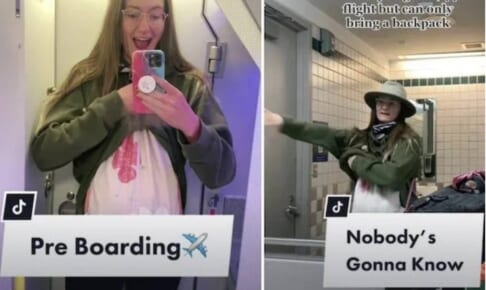 妊婦のフリをして機内に乗り込んだ旅行TikToker