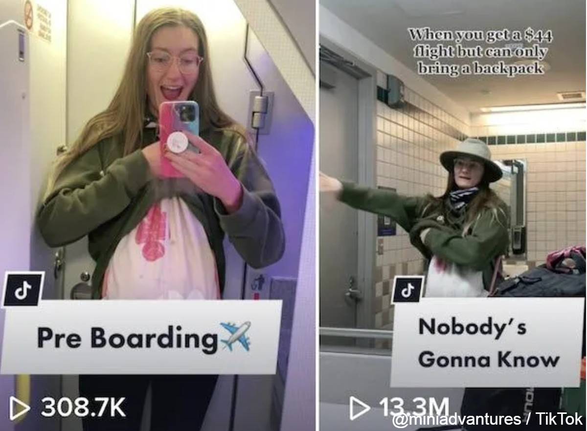 妊婦のフリをして機内に乗り込んだ旅行TikToker