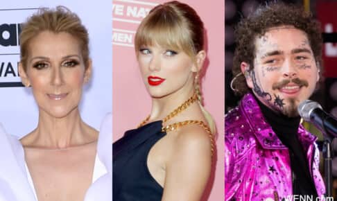 左からセリーヌ・ディオン、テイラー・スウィフト、ポスト・マローン