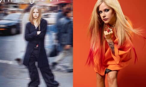 デビュー作のジャケット写真（左）と現在のアヴリル・ラヴィーン