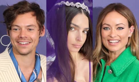 （左から）ハリー・スタイルズ、エミリー・ラタコウスキー、オリヴィア・ワイルド Photo： Matt Baron/BEI/Shutterstock, @emrata / Instagram