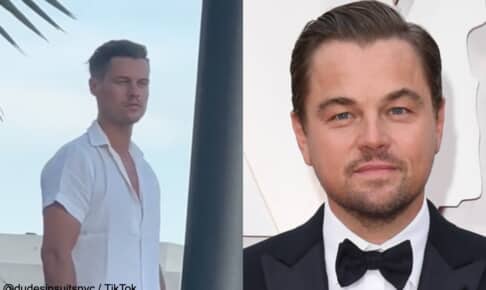 ベンジャミン・バラッツさん（左）と、レオナルド・ディカプリオ Photo: @dudesinsuitsnyc / TikTok, Matt Baron/Shutterstock