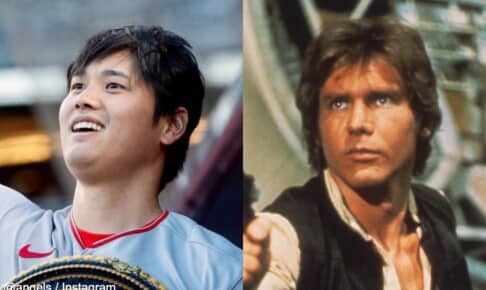 大谷翔平と、『スター・ウォーズ』のハン・ソロ Photo: @angeles / Instagram, Lucasfilm/Fox/Kobal/Shutterstock