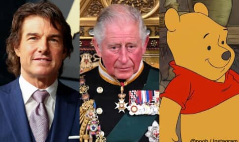 左からトム・クルーズ、チャールズ国王、くまのプーさん Photo: Chelsea Lauren/BEI/Shutterstock, Shutterstock, @pooh / Instagram
