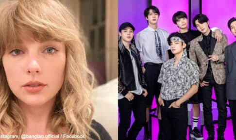 歌手のテイラー・スウィフトと大人気KPOPグループのBTS（右）
