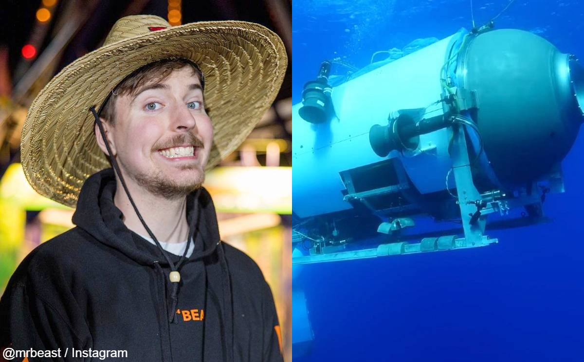 ミスター・ビースト（左）、圧壊した潜水艇「タイタン」 Photo: @mrbeast / Instagram, EyePress News/Shutterstock