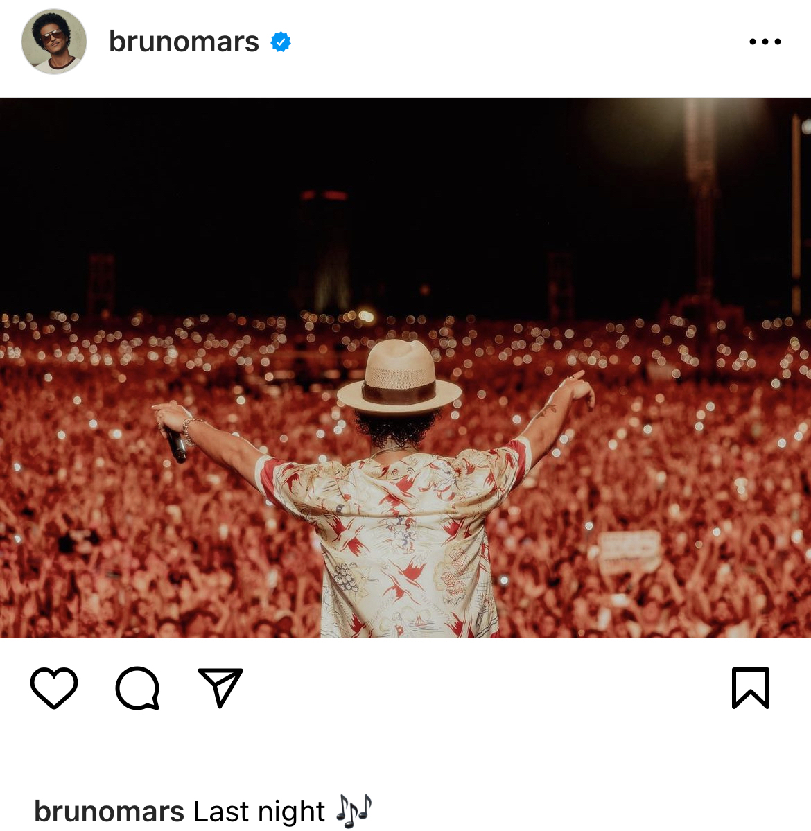 水曜の公演後は平穏にインスタを更新していたが… （@brunomars / Instagram）